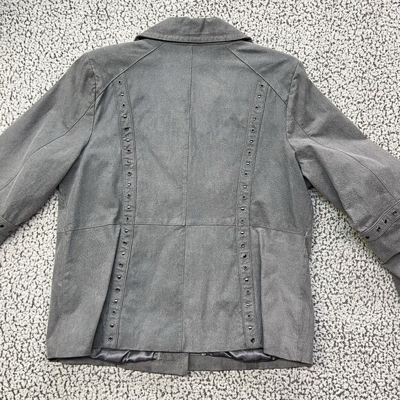 Bradley Bayou Genuine Suede Leather Jacket Womens XL Gray Studded Button Front - Picture 6 of 16